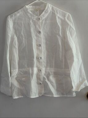 Eileen Fisher white Irish linen button front jacket Size Medium